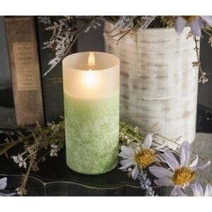 Ragon‎ House 6" Green Frosted Glass 3D Flameless Candle Battery Operated NEW